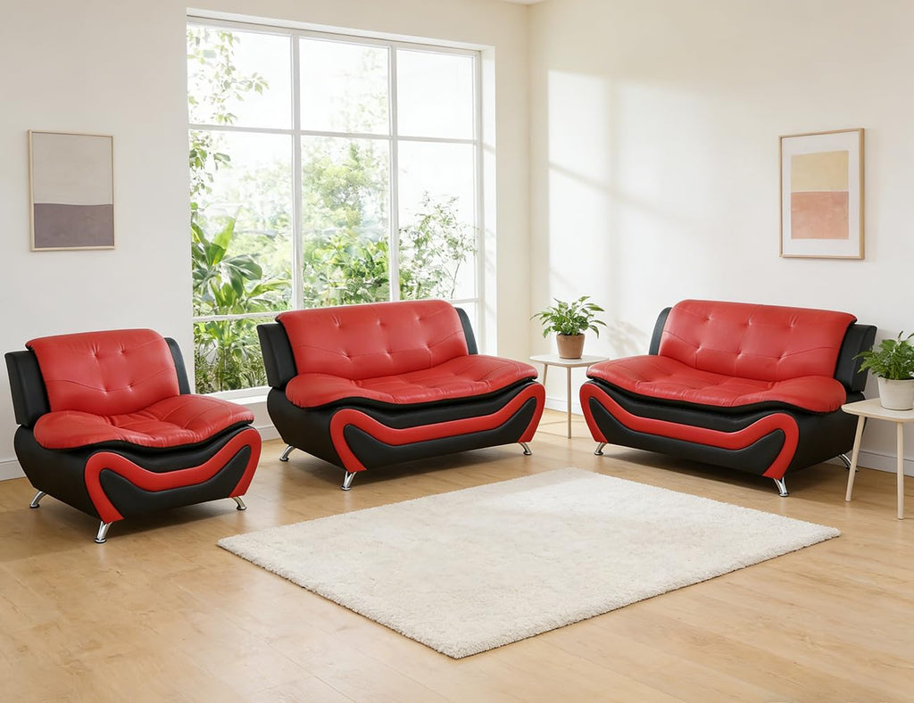 Leather Sectional Sofa Couches, Living Room Sofa and Loveseat Set, Faux Leather Couch and Loveseat Set for Office/Bedroom/Apartment, Cream