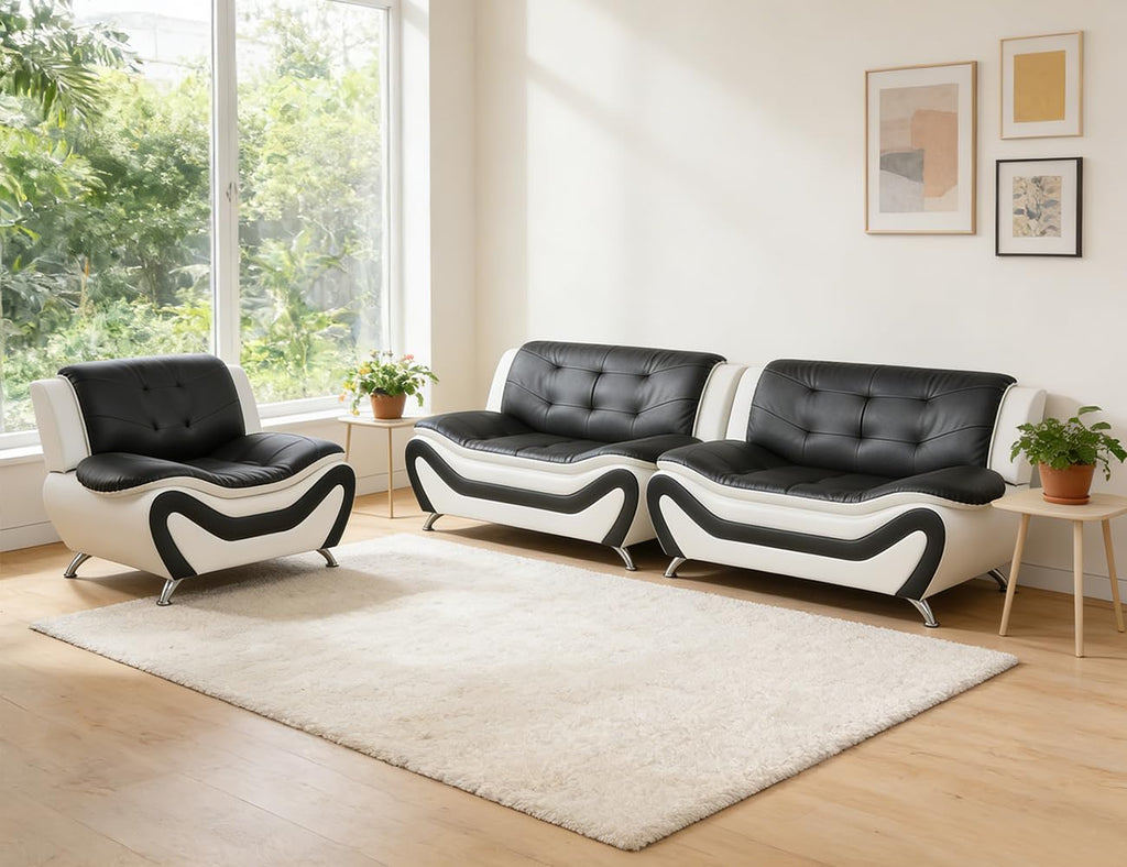Leather Sectional Sofa Couches, Living Room Sofa and Loveseat Set, Faux Leather Couch and Loveseat Set for Office/Bedroom/Apartment, Cream