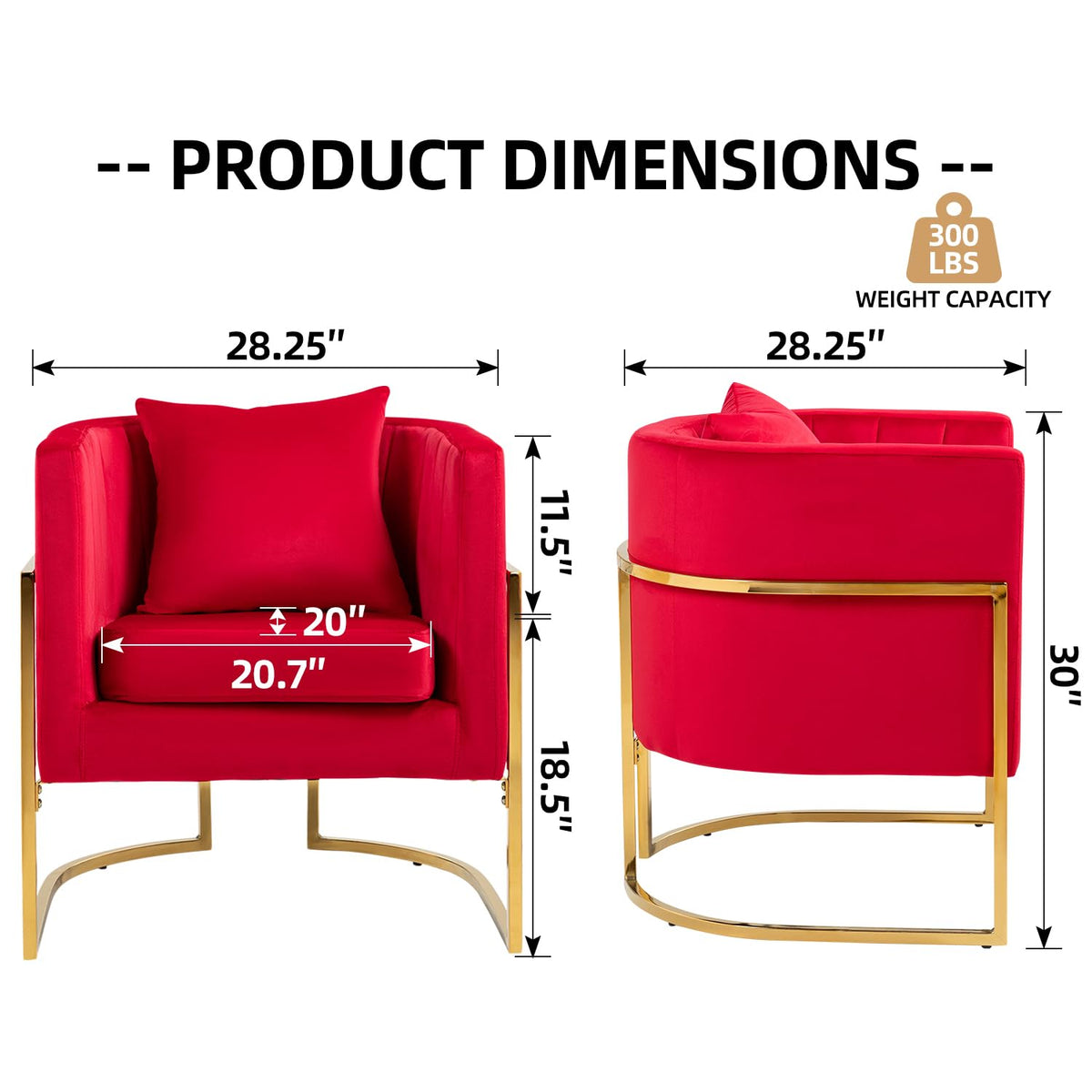Velvet Accent Barrel Chairs Set of 2, Modern Arm Club Chair Set with Pillow for Living Room/Bedroom/Guest Reception, Channel Tufted, Gold Finish Base, Orange