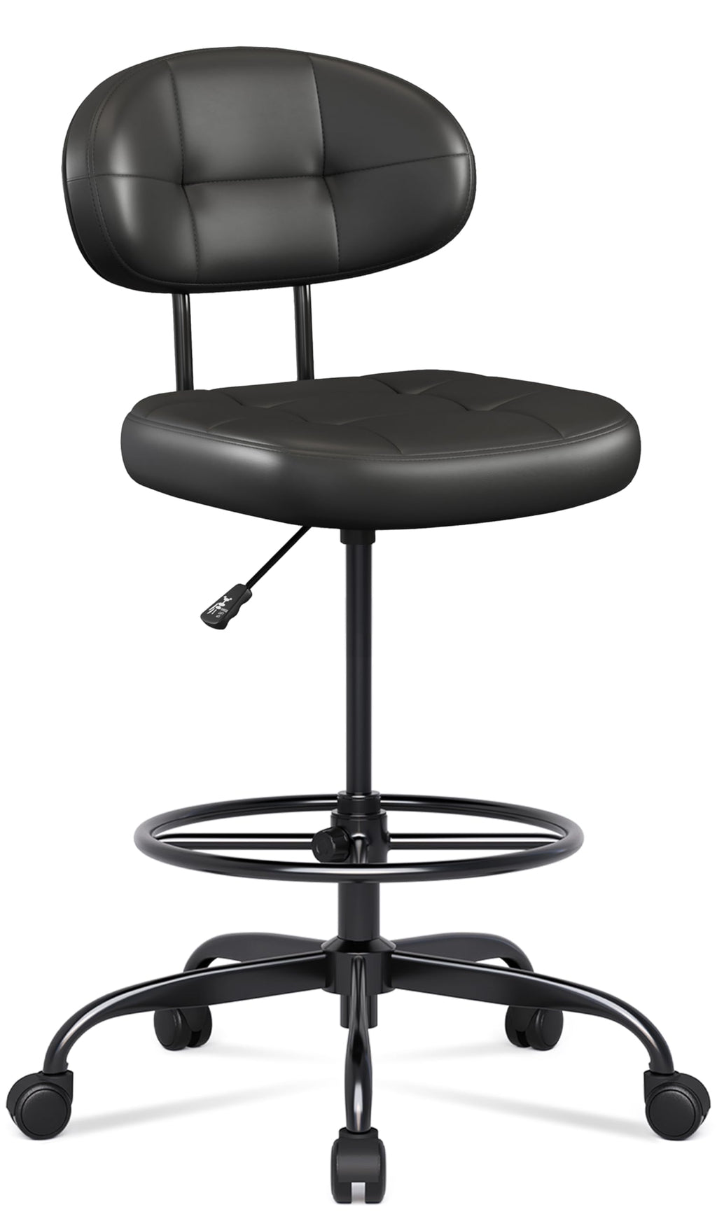 Misolant Drafting Chair, Armless Tall Office Chair with Footrest Ring for Standing Desk, Small Faux Leather Executive Computer Chair with Adjustable Height for Bar Lab Counter Height Desk, Green