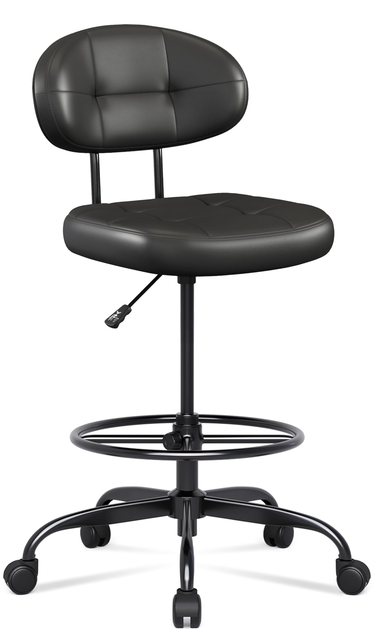 Misolant Drafting Chair, Armless Tall Office Chair with Footrest Ring for Standing Desk, Small Faux Leather Executive Computer Chair with Adjustable Height for Bar Lab Counter Height Desk, Green