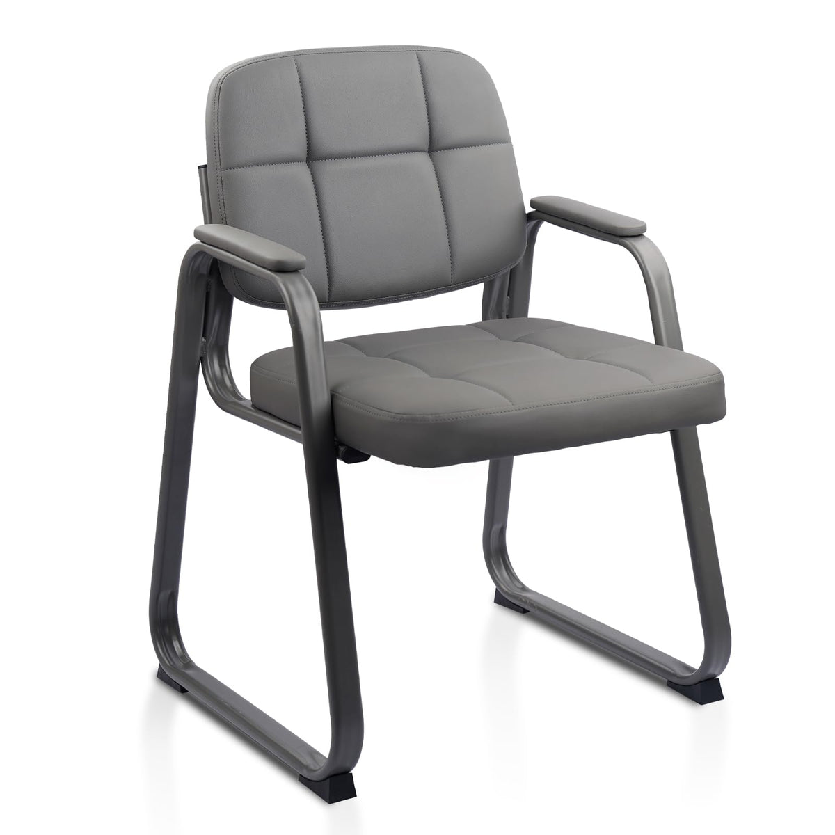 CLATINA Waiting Room Guest Chair with Bonded Leather Padded Arm Rest for Office Reception and Conference Desk Black with Sled Base Brown 1 Pack