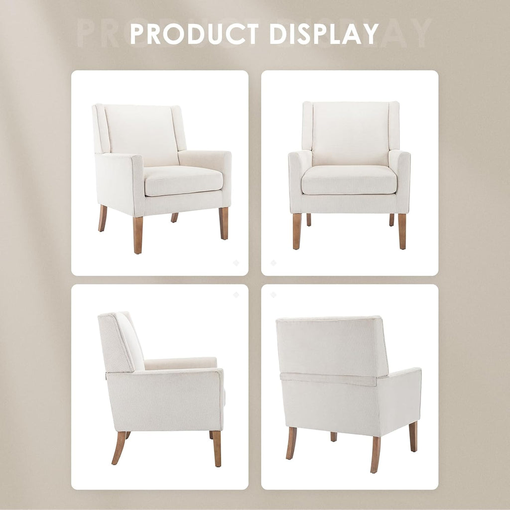 COLAMY Modern Wingback Living Room Chair, Upholstered Fabric Accent Armchair, Single Sofa Chair with Lounge Seat and Wood Legs for Office/Bedroom/Reading Spaces, Beige