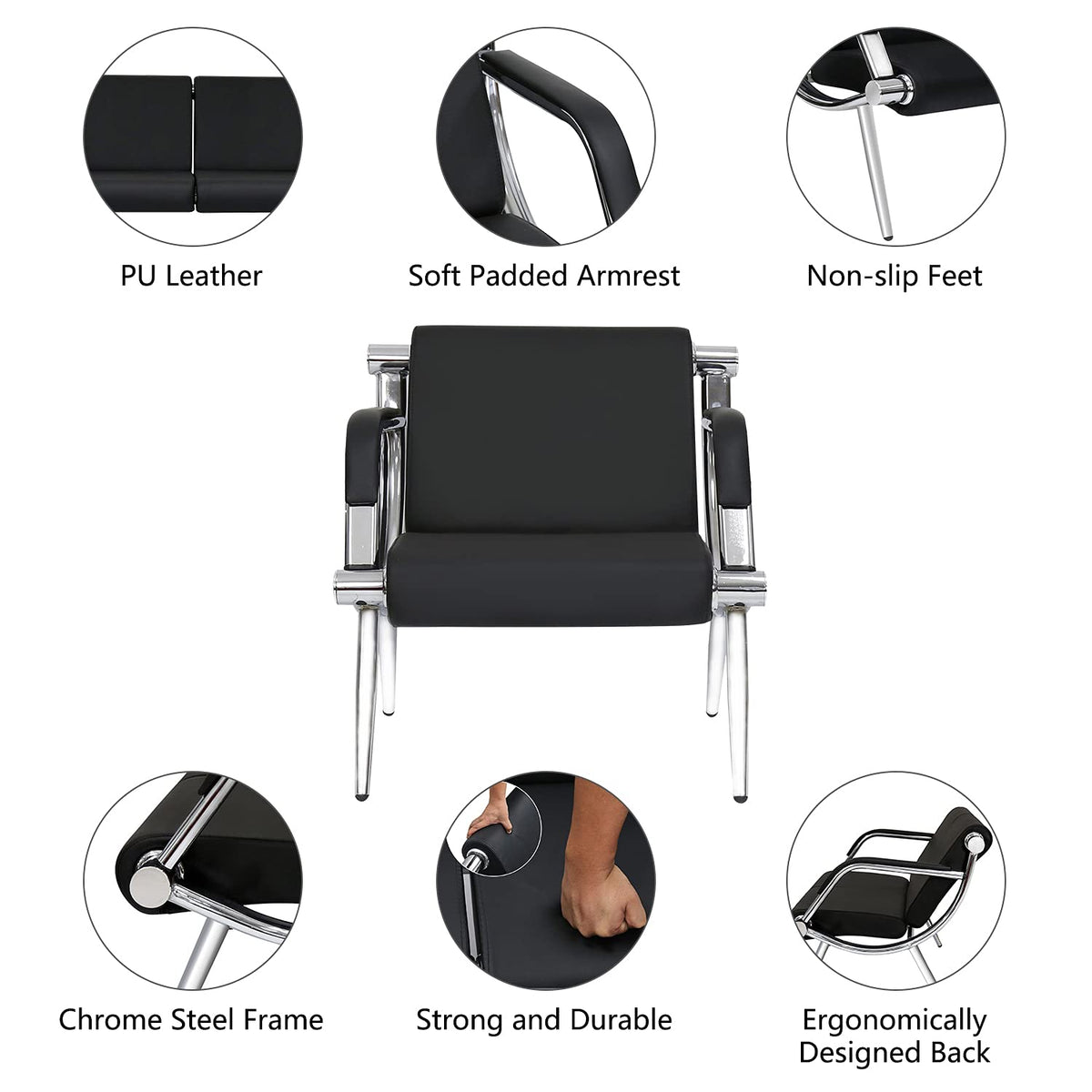 Kinfant Waiting Room Chair- Office Reception Furniture with Armrest and PU Leather Cushion, Office Guest Chair for Waiting Room Airport Hospital Bank Lobby, Black (1 Seat*2+2 Seat)