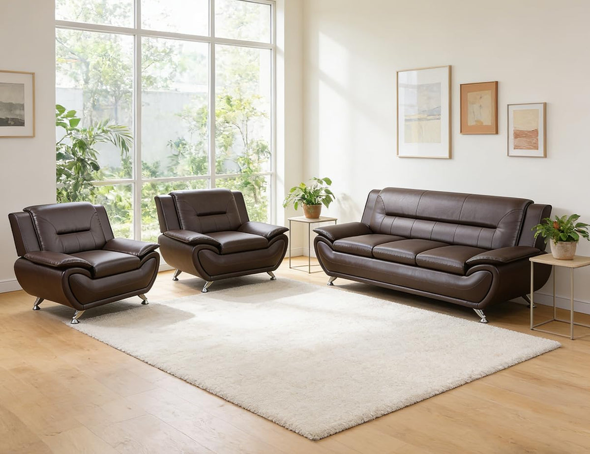 Leather Sectional Sofa Couches, Living Room Sofa and Loveseat Set, Faux Leather Couch and Loveseat Set for Office/Bedroom/Apartment, Cream