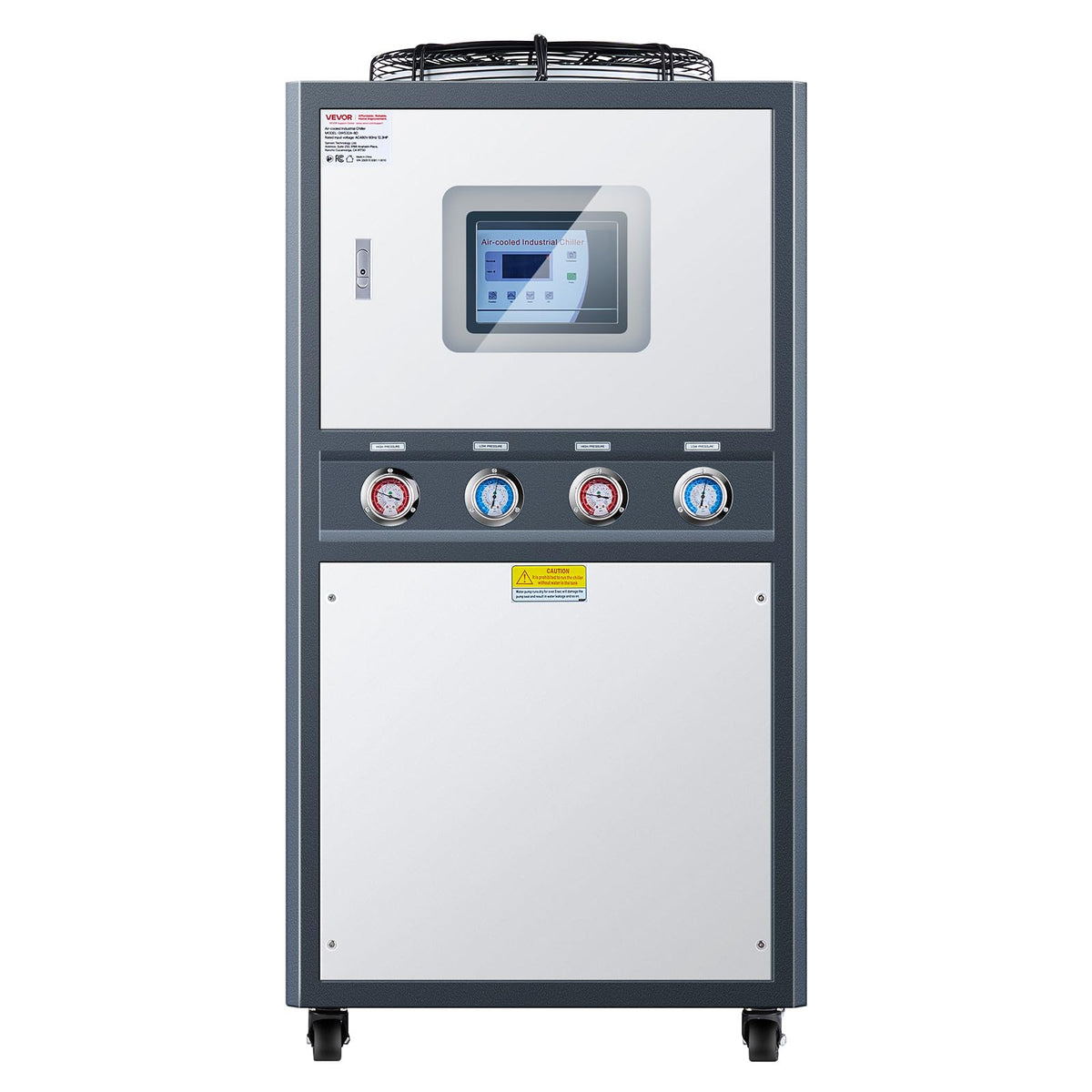 VEVOR Air Cooled Water Chiller, 5 Ton Portable, 5HP/3.75KW Compressor Motor, 53L Capacity Stainless Steel Water Tank, Finned Condenser with Micro-Computer Control, Industrial Chiller for Cooling Water