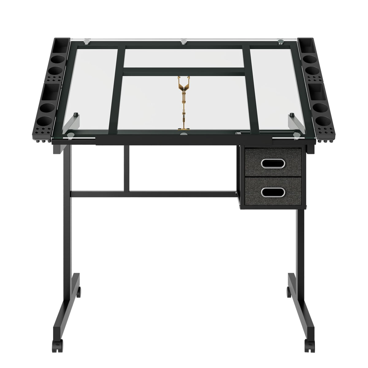 Drafting Table, Adjustable Height Drawing Table Art Table Painting Table Art Craft Desk with 0-75Â° Tilting Glass Tabletop and Storage Drawers, Black