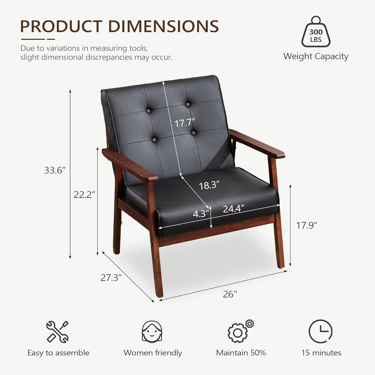JIASTING Mid-Century Modern Leather Accent Chair Set of 2