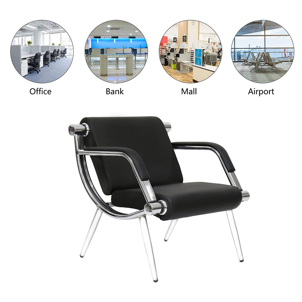 Kinfant Waiting Room Chair- Office Reception Furniture with Armrest and PU Leather Cushion, Office Guest Chair for Waiting Room Airport Hospital Bank Lobby, Black (1 Seat*2+2 Seat)