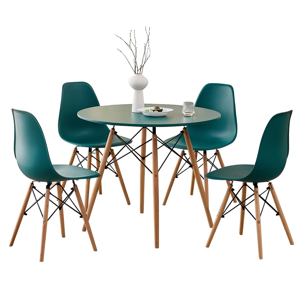 5-Piece Round Dining Set, 35.5" Black Table & Light Gray Chair