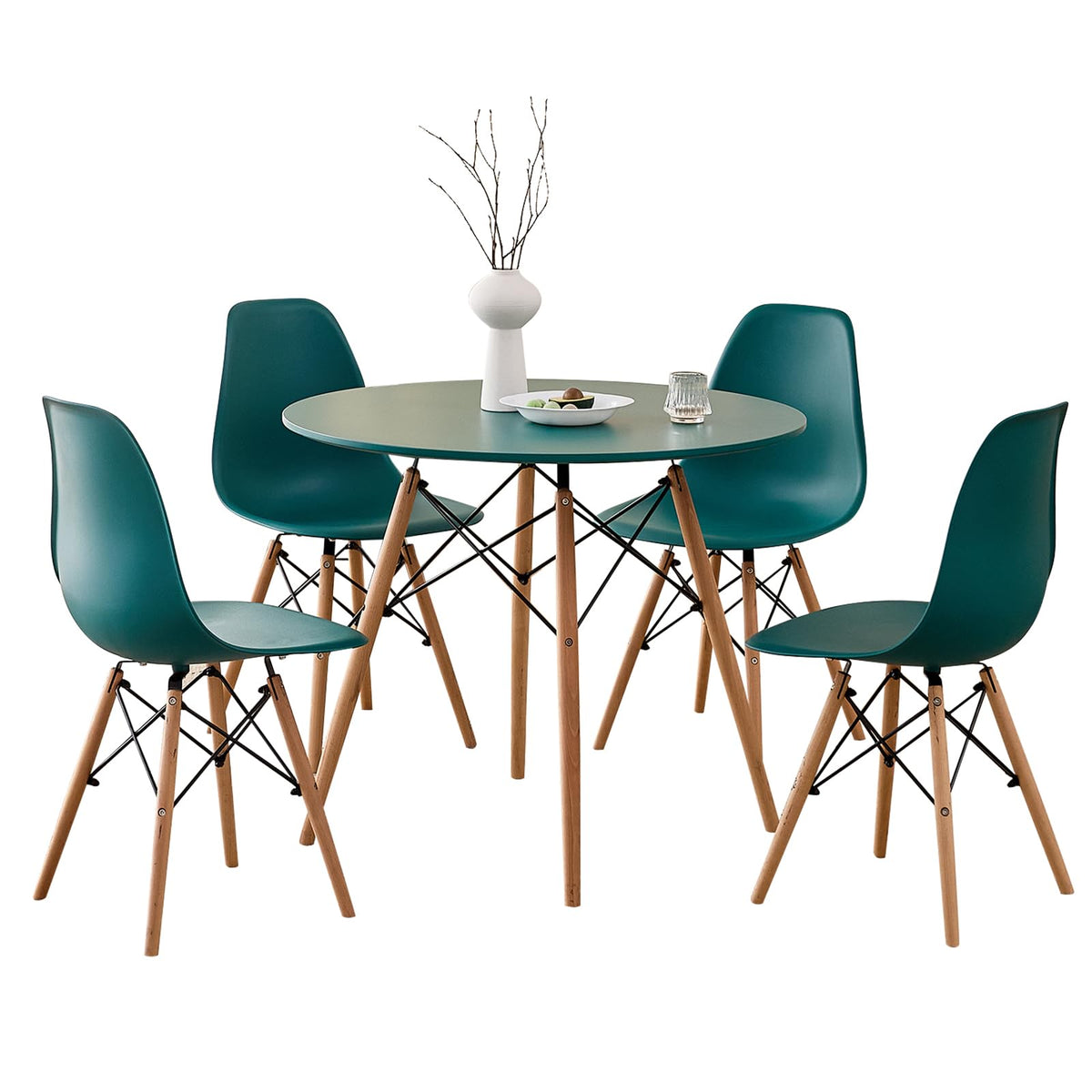 5-Piece Round Dining Set, 35.5" Black Table & Light Gray Chair