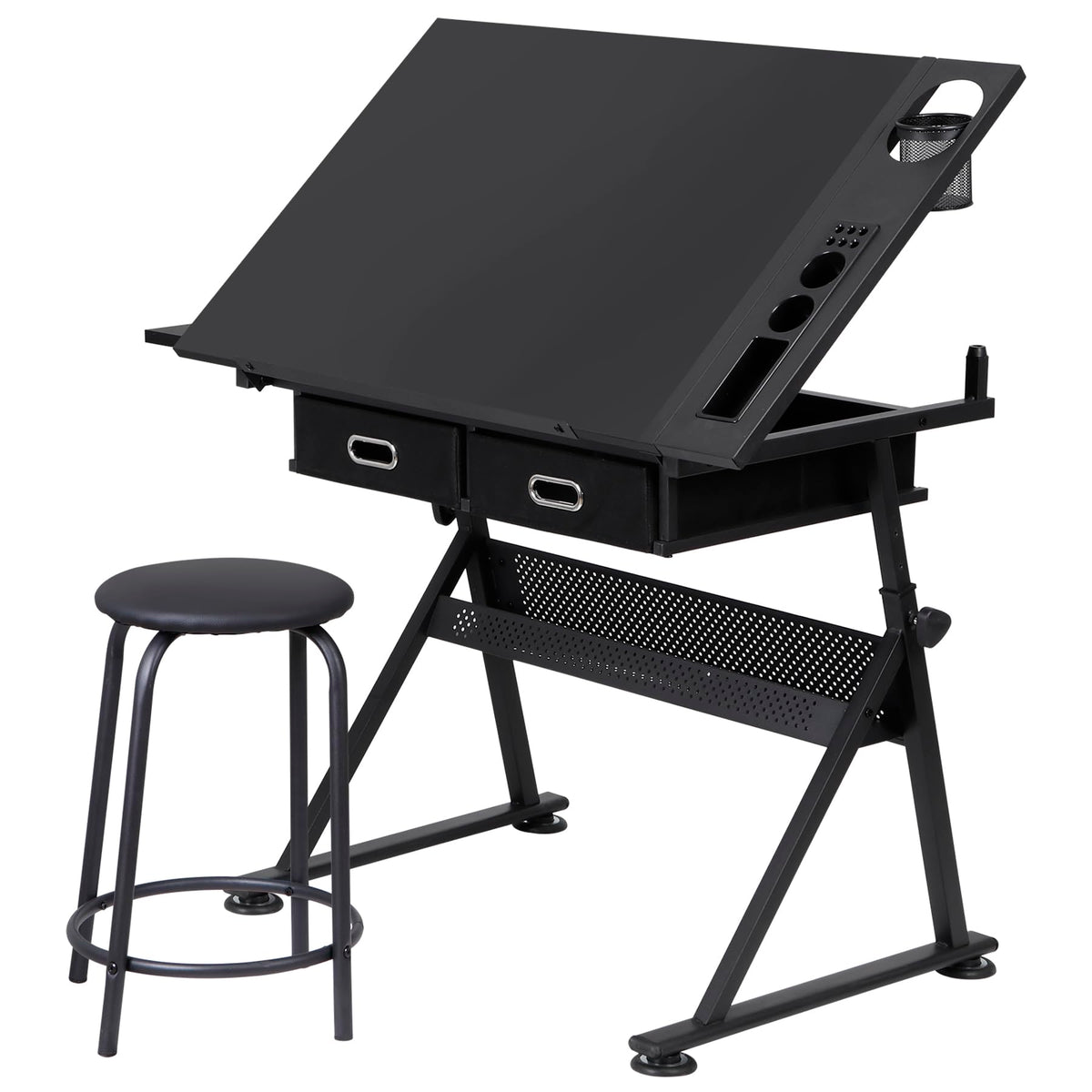 NOVA MICRODERMABRASION Adjustable Height Drafting Desk Drawing Table Tiltable Tabletop for Reading, Writing Art Craft w/Stool and Drawers