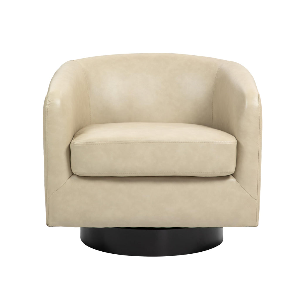Faux Leather Swivel Accent Chairs Set of 2, Barrel Armchair, Brown