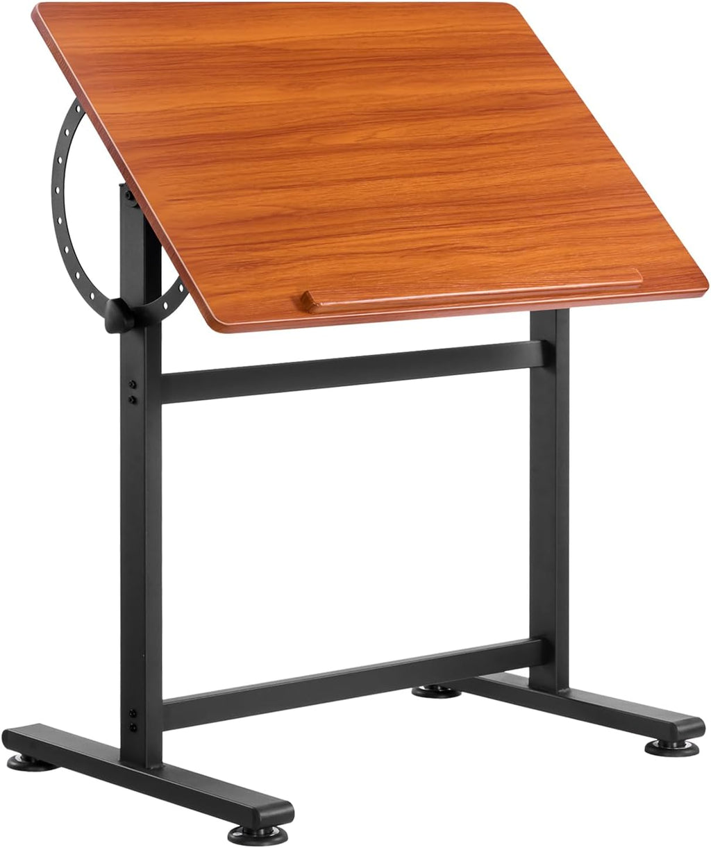 VEVOR Drafting Table, Adjustable 0Â°â90Â° Tilt Drawing Desk, Portable Artist Table with Black H-Frame and Brown Desktop, Wooden Painting Desk Craft Workstation for Reading, Writing, Crafting, Meeting