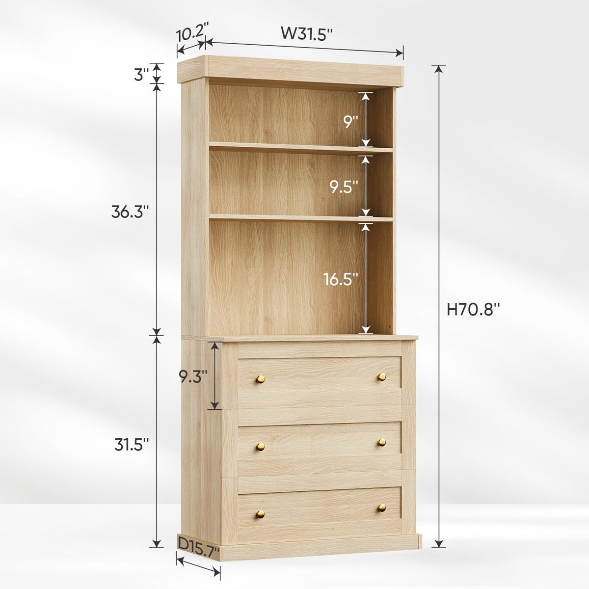 Vyre 71" Black Modular Farmhouse Bookcase Set of 3, Expandable Storage Cabinets with Glass Doors or Drawers for Home Office and Study Room