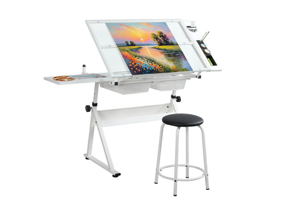 Adjustable Drawing Table for Artists | Drafting Desk with Tilted Glass Top | Art & Craft Table for Adults (Black, Classic Pro-27.16''- 35.82'' H)