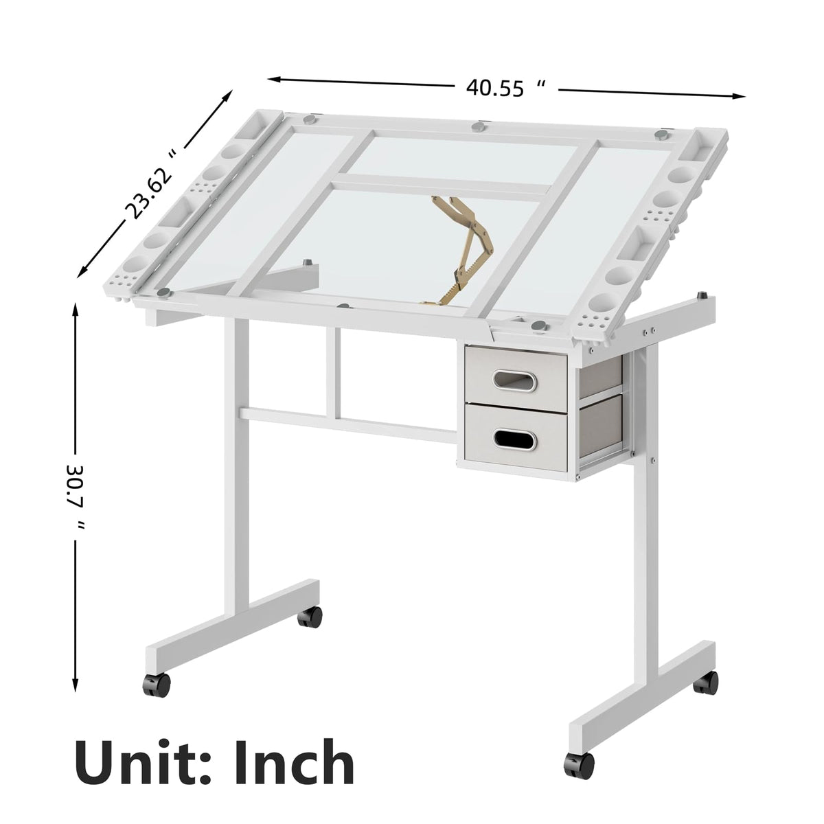 Drafting Table, Adjustable Height Drawing Table Art Table Painting Table Art Craft Desk with 0-75Â° Tilting Glass Tabletop and Storage Drawers, Black