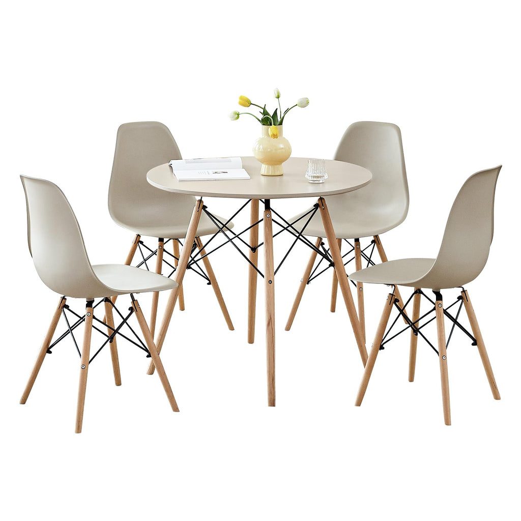 5-Piece Round Dining Set, 35.5" Black Table & Light Gray Chair
