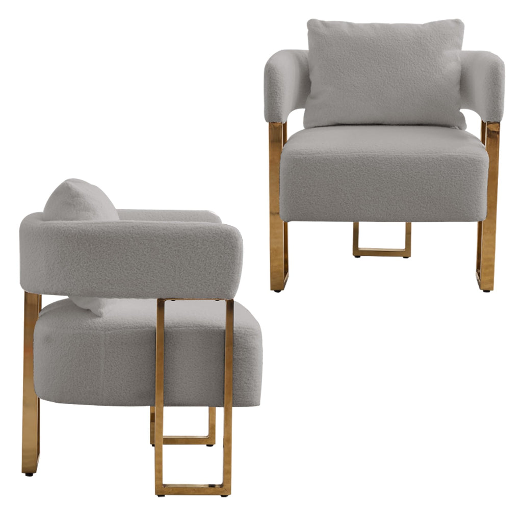 YISHENG Modern Barrel Accent Chairs Set of 2, Living Room Side Chairs with Golden Metal Legs Soft Upholstered Reading Armchairs no Wheels for Vanity/Reception Room//Bedroom/Lounge/Office,Black Teddy