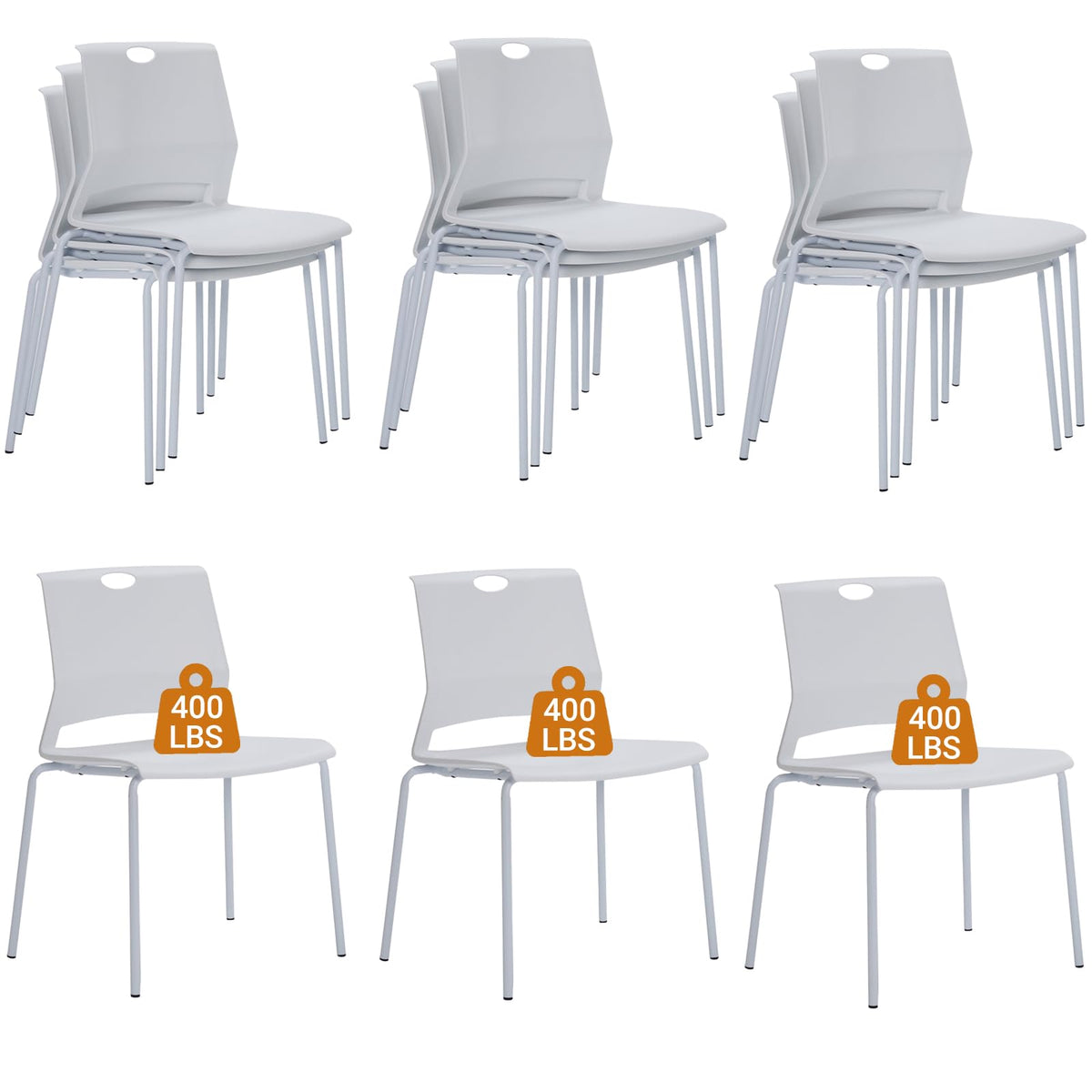 Sidanli Stackable Office Chairs, Red Guest Chairs with Comfortable Streamline Seat, Stacking Chairs No Wheels for Conference Room, Set of 4