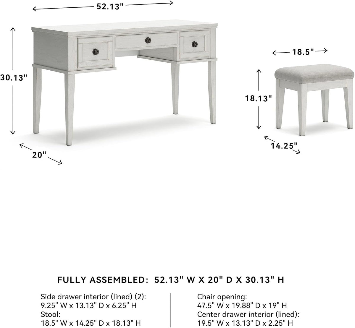 Signature Design by Ashley Makeup Vanity Desk with Stool, Antiqued White