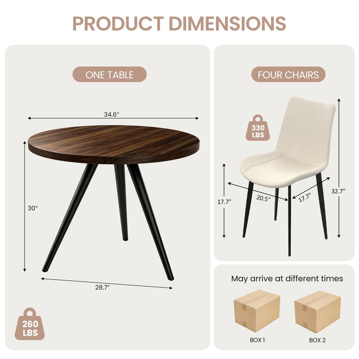 34.6" Round Dining Table Set for 4, Modern Kitchen Coffee Table Set, Walnut
