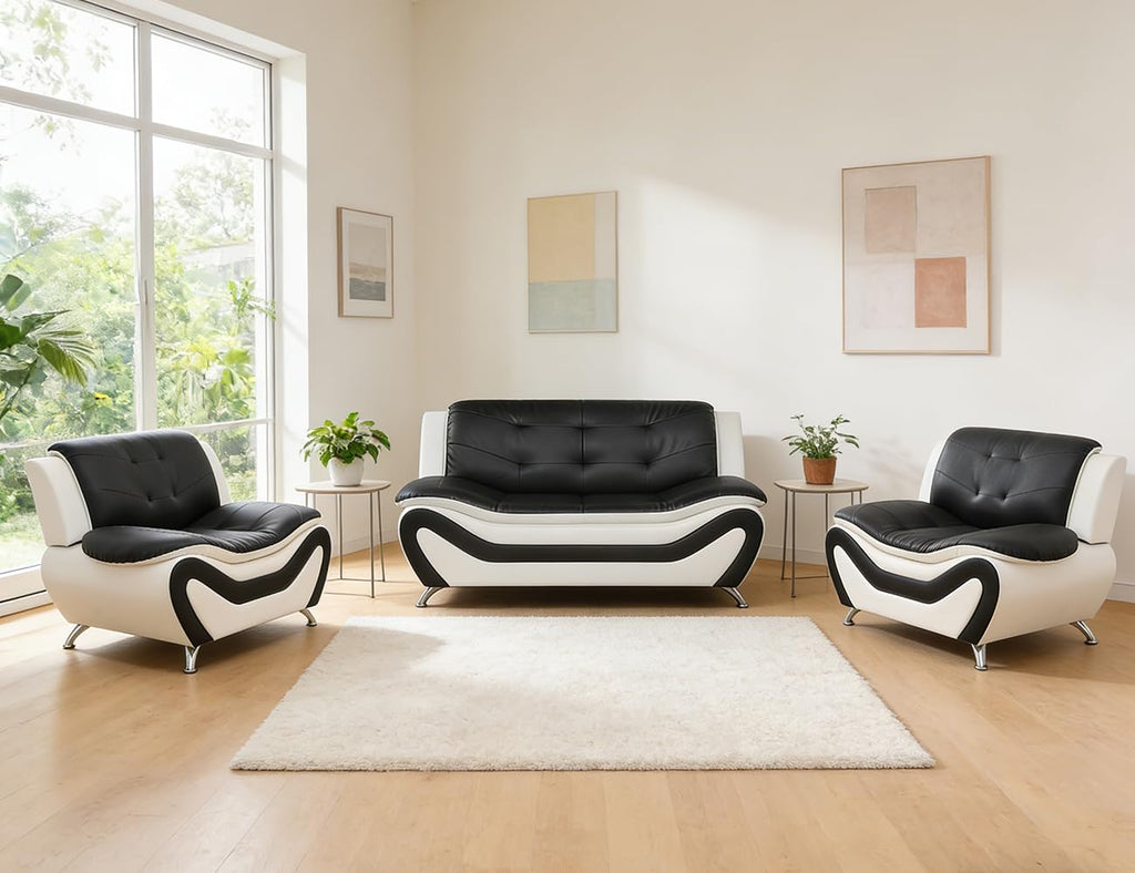 Leather Sectional Sofa Couches, Living Room Sofa and Loveseat Set, Faux Leather Couch and Loveseat Set for Office/Bedroom/Apartment, Cream