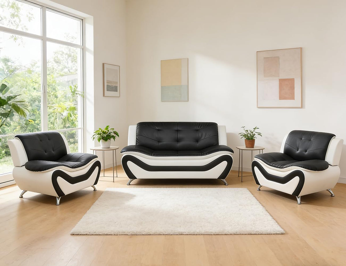 Leather Sectional Sofa Couches, Living Room Sofa and Loveseat Set, Faux Leather Couch and Loveseat Set for Office/Bedroom/Apartment, Cream