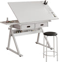 Adjustable Drafting Table with Stool, 0-75Â° Tilting Art Desk, White