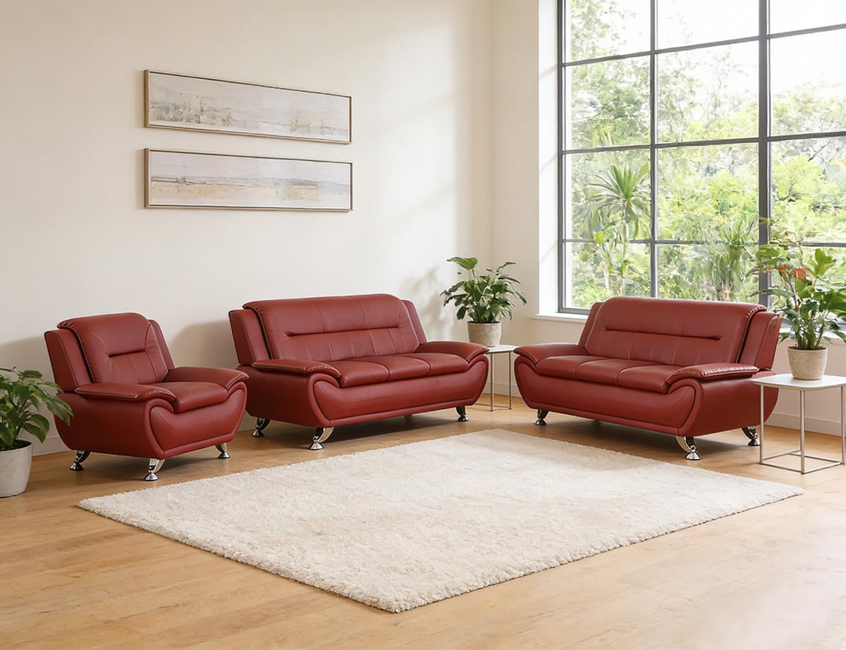 Leather Sectional Sofa Couches, Living Room Sofa and Loveseat Set, Faux Leather Couch and Loveseat Set for Office/Bedroom/Apartment, Cream