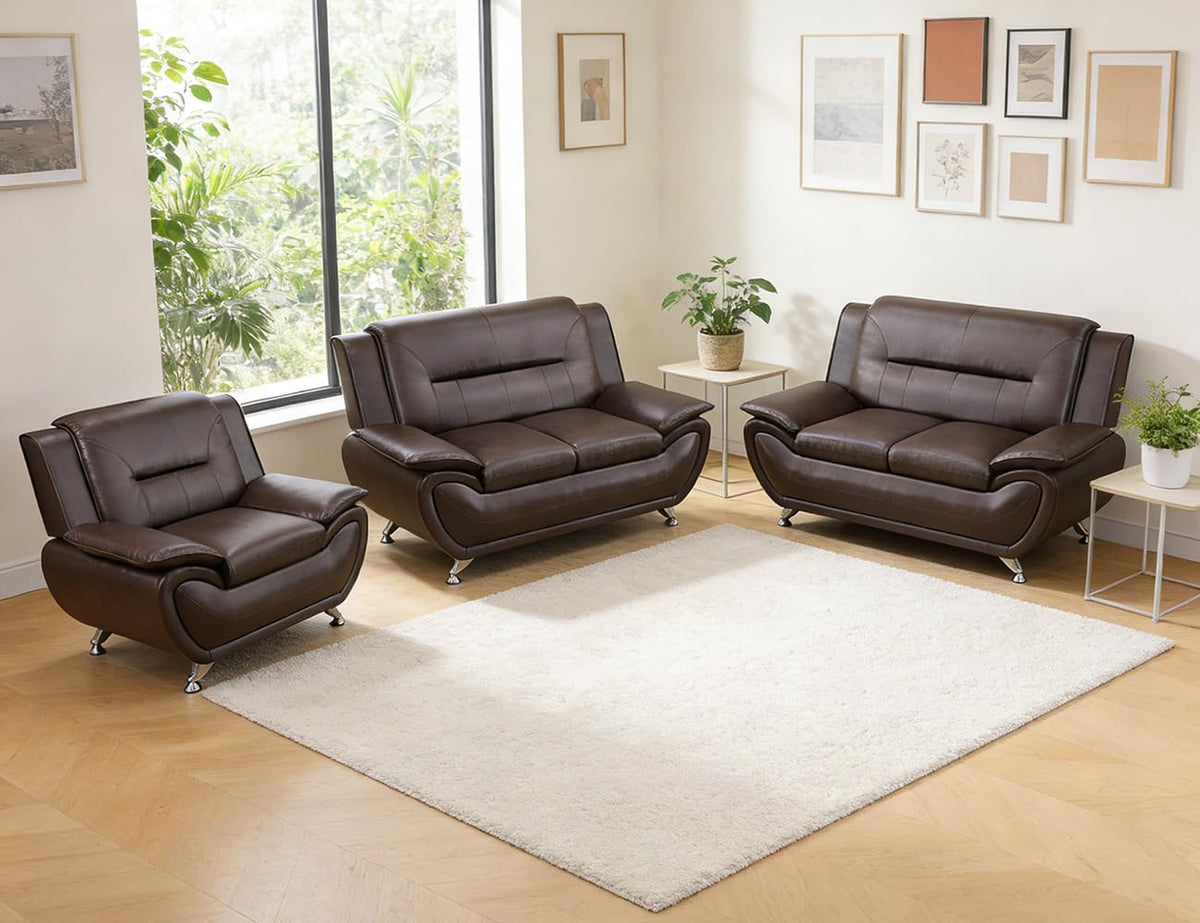 Leather Sectional Sofa Couches, Living Room Sofa and Loveseat Set, Faux Leather Couch and Loveseat Set for Office/Bedroom/Apartment, Cream