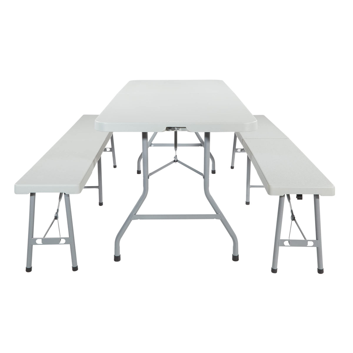 Office Star Resin 5-Piece Folding Square Table and Chair Set, Light Grey