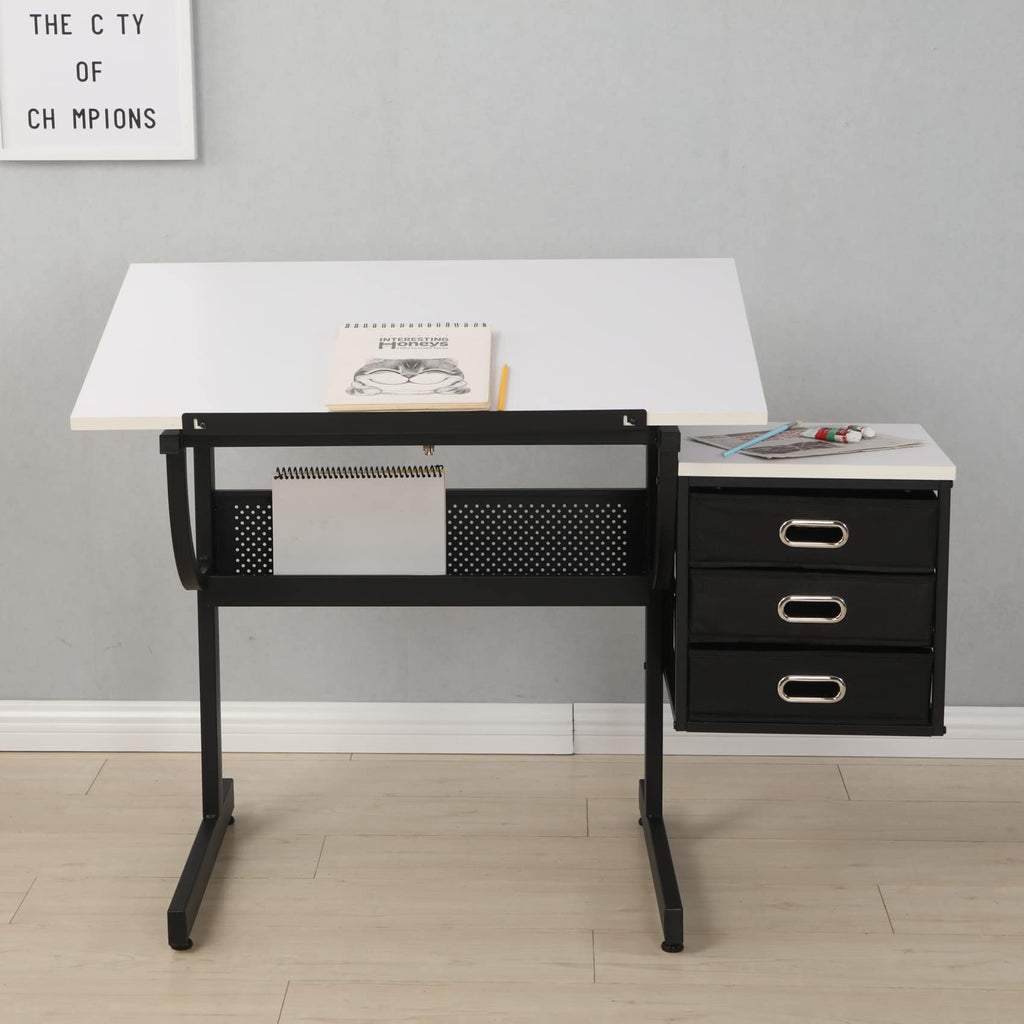 Drafting Table, Height Adjustable Art Table with Stool,T1-All White