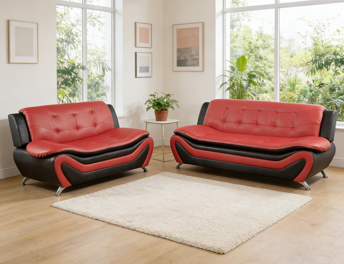 Leather Sectional Sofa Couches, Living Room Sofa and Loveseat Set, Faux Leather Couch and Loveseat Set for Office/Bedroom/Apartment, Cream