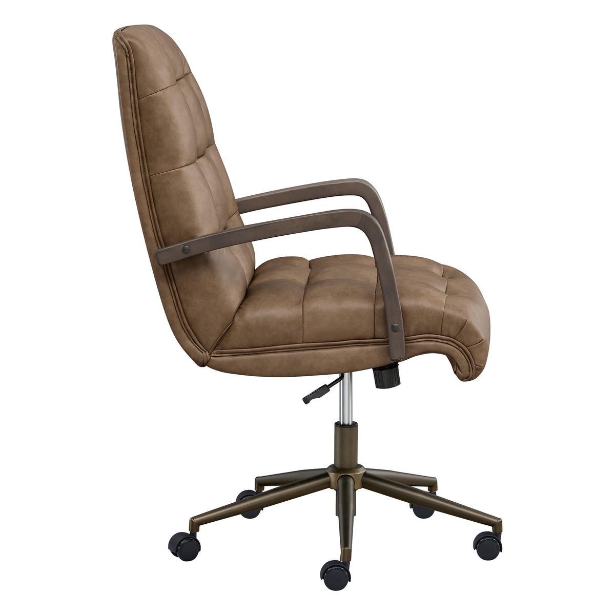 KISLOT Home Office Desk Chair, Ergonomic Office Chair with Lumbar Support, Adjustable Swivel Computer Chair with Wheels, Faux Leather Executive Task Chair with Wood Arms, Set of 2, Brown