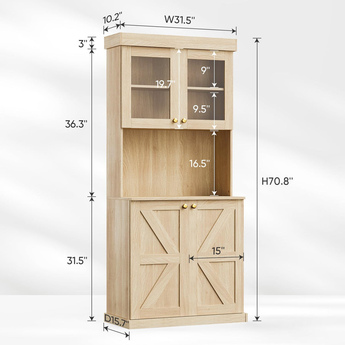 Vyre 71" Black Modular Farmhouse Bookcase Set of 3, Expandable Storage Cabinets with Glass Doors or Drawers for Home Office and Study Room