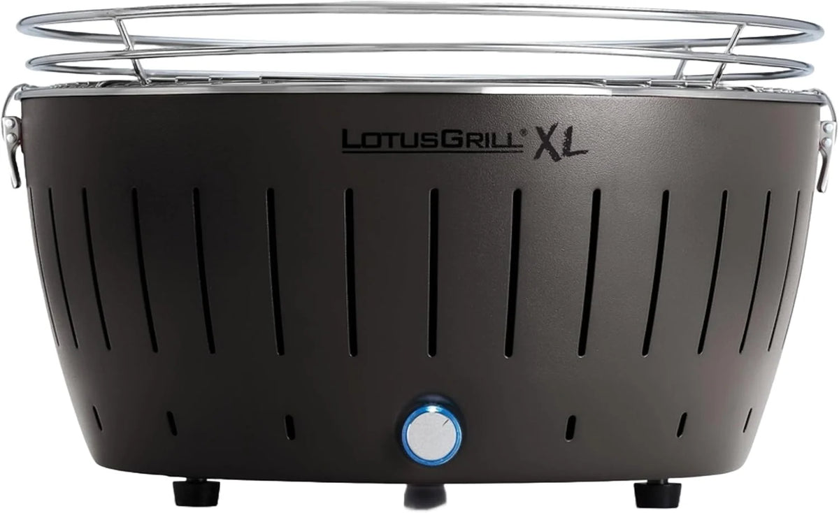 LotusGrill XL diepblauw G435 de rookarme houtskoolgrill/tafelgrill met USB-aansluiting(grijs)