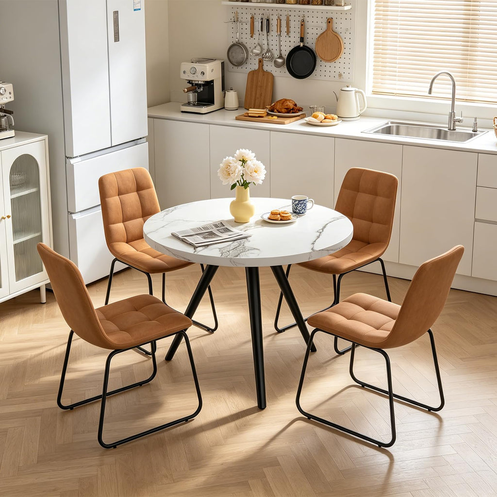 34.6" Round Dining Table Set for 4, Modern Kitchen Coffee Table Set, Walnut