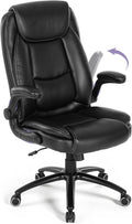 300lbs Capacity Executive Desk Chair with Ergonomic Lumbar Support, Flip-up Arms & High Back Leather Computer Chair for Home/Office, Black