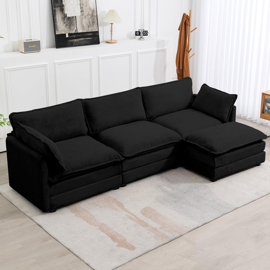 ROWHY 41'' Single Armchair with Ottoman, Modern Corduroy Cloud Couch with Convertible Chaise, Upholstered Sofa Set for Living Room, Green