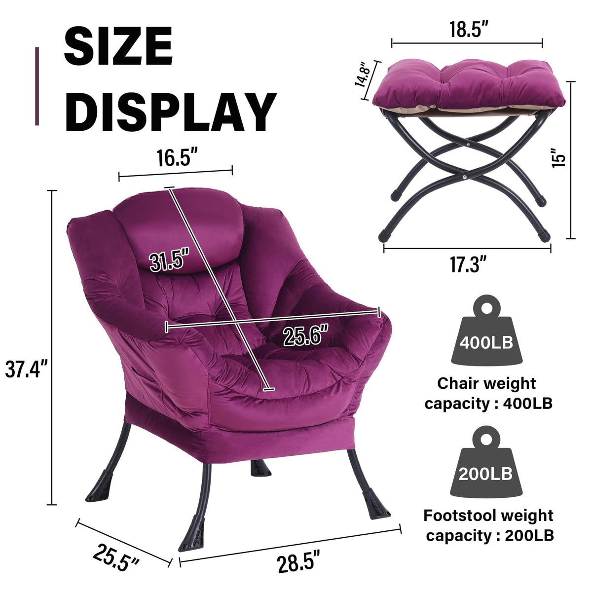 Modern Lazy Chair with Ottoman Lounge Accent Reading Chair for Living Room