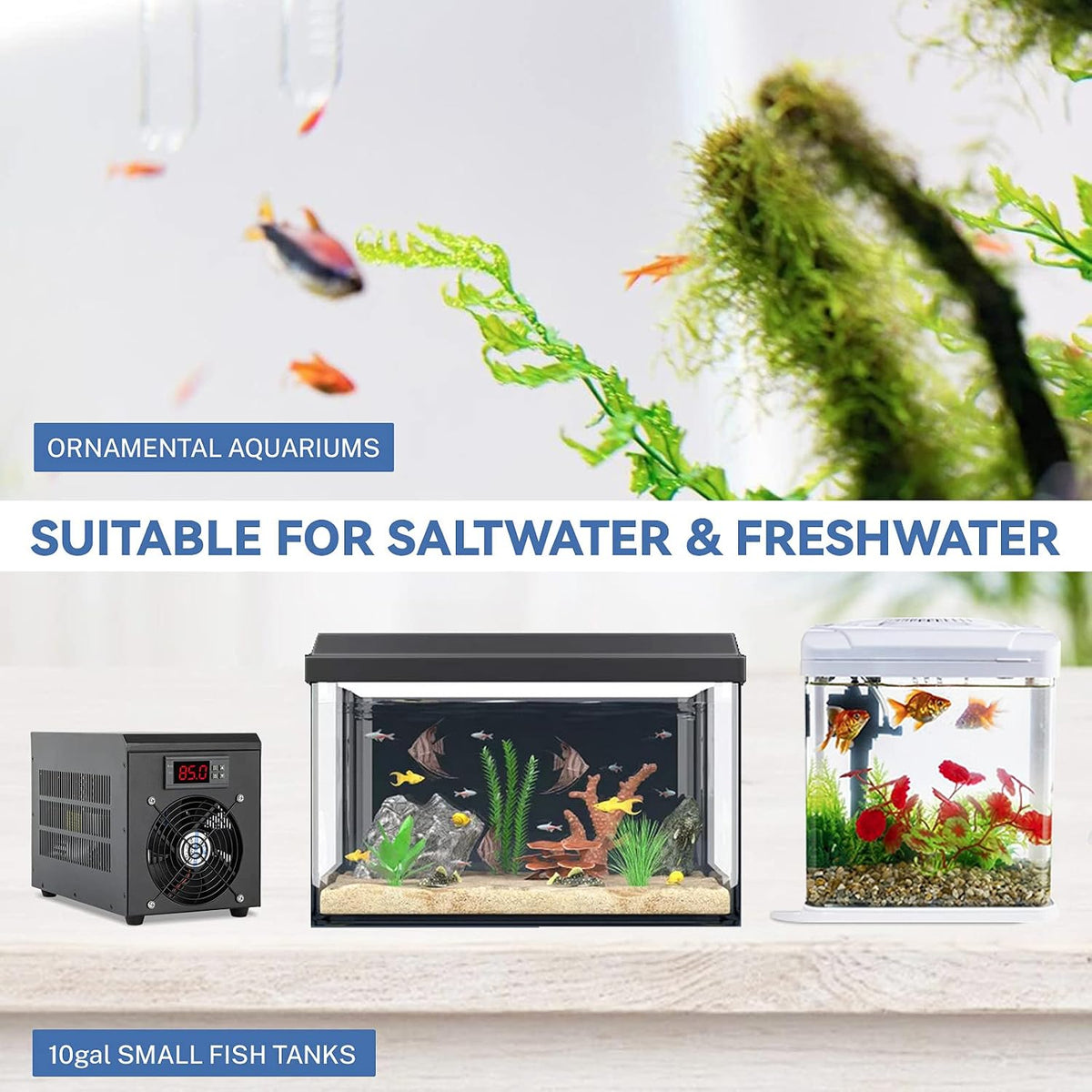 Poafamx 16Gal Aquarium Chiller, Small Water Chiller with Electronic Cooling