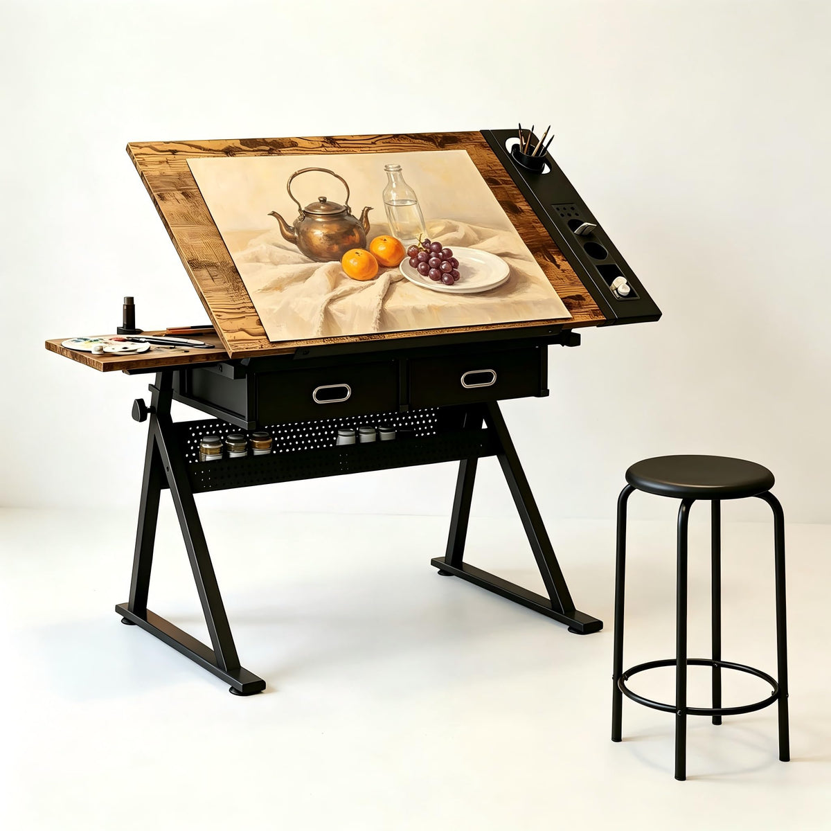 Height Adjustable Drafting Table, 0-75Â° Tilting Drawing Table Art Desk