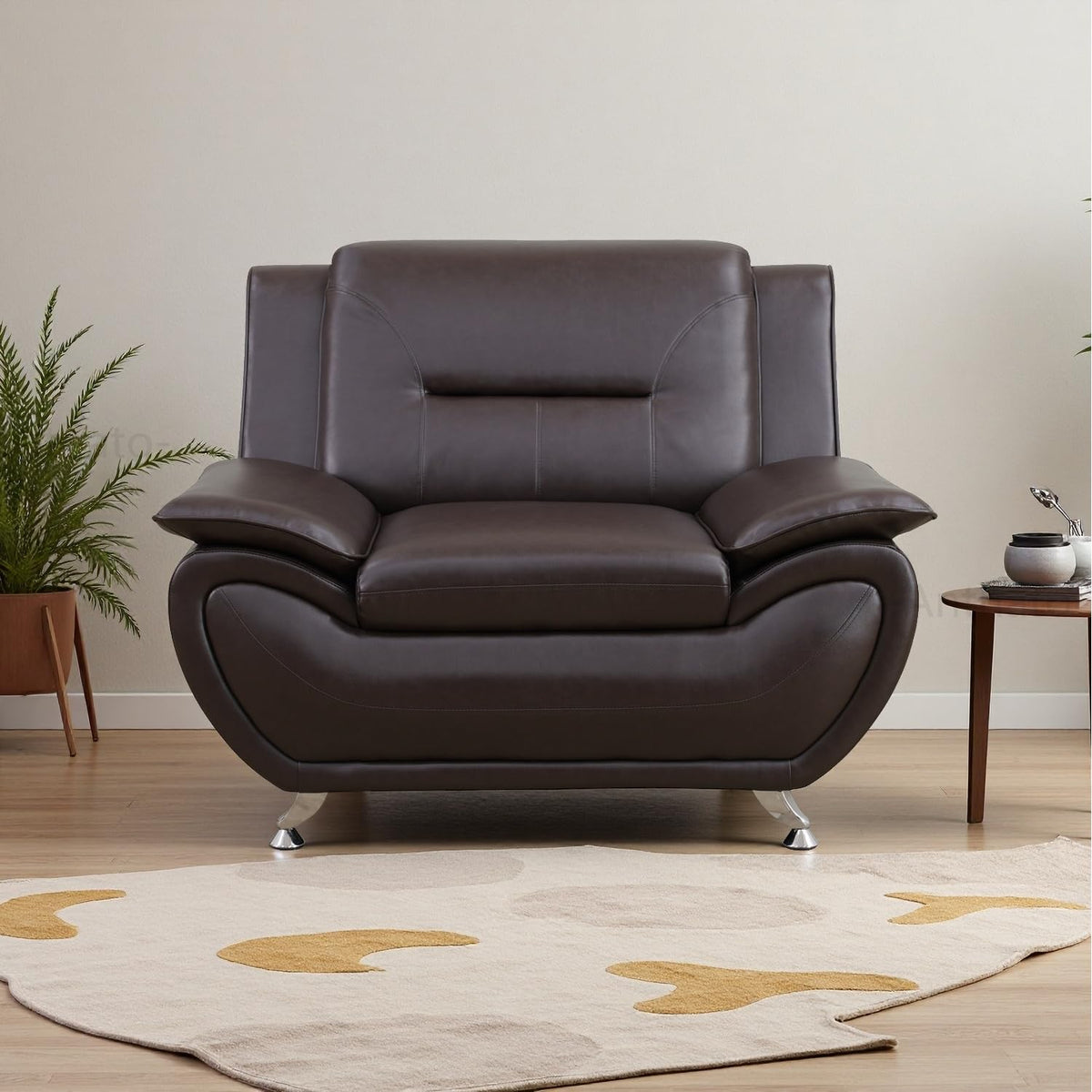Leather Sectional Sofa Couches, Living Room Sofa and Loveseat Set, Faux Leather Couch and Loveseat Set for Office/Bedroom/Apartment, Cream