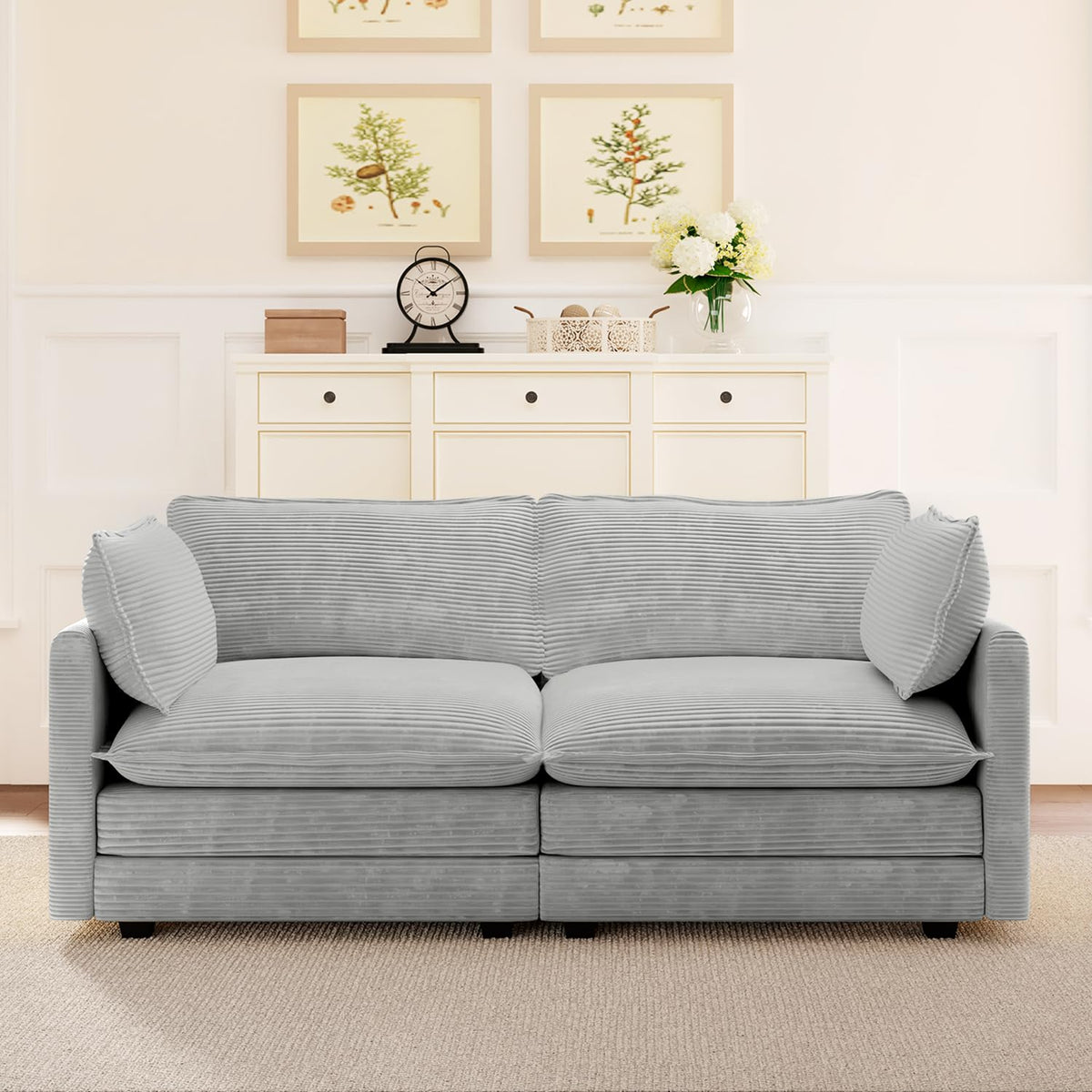 ROWHY 41'' Single Armchair with Ottoman, Modern Corduroy Cloud Couch with Convertible Chaise, Upholstered Sofa Set for Living Room, Green