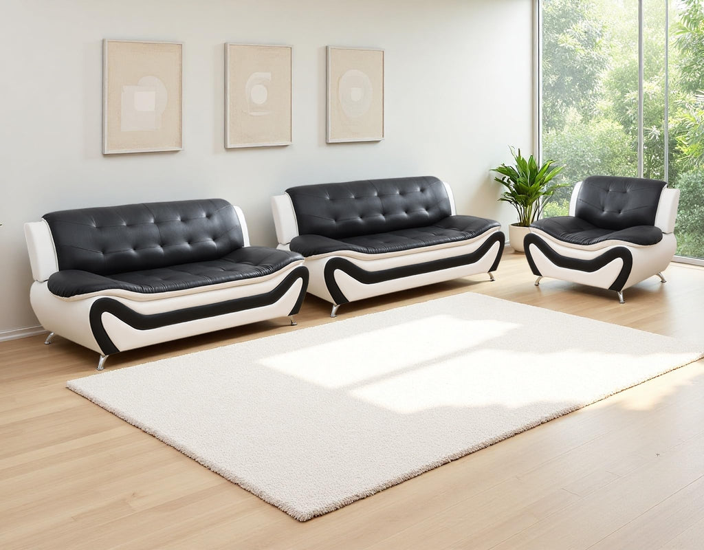 Creamy White Living Room Furniture Set, 2-Piece Modern Faux Leather Couches for Home, Living Room Sofa Sets, 3-Seater Sofa and Loveseat with Metal Feet, Couch Set for Bedroom, Hotel, Office