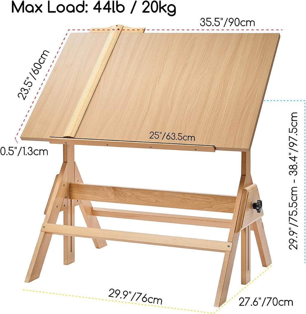 MEEDEN Wood Drafting Table & Stool: 35.5" x 23.5" Art Desk and Stool Set