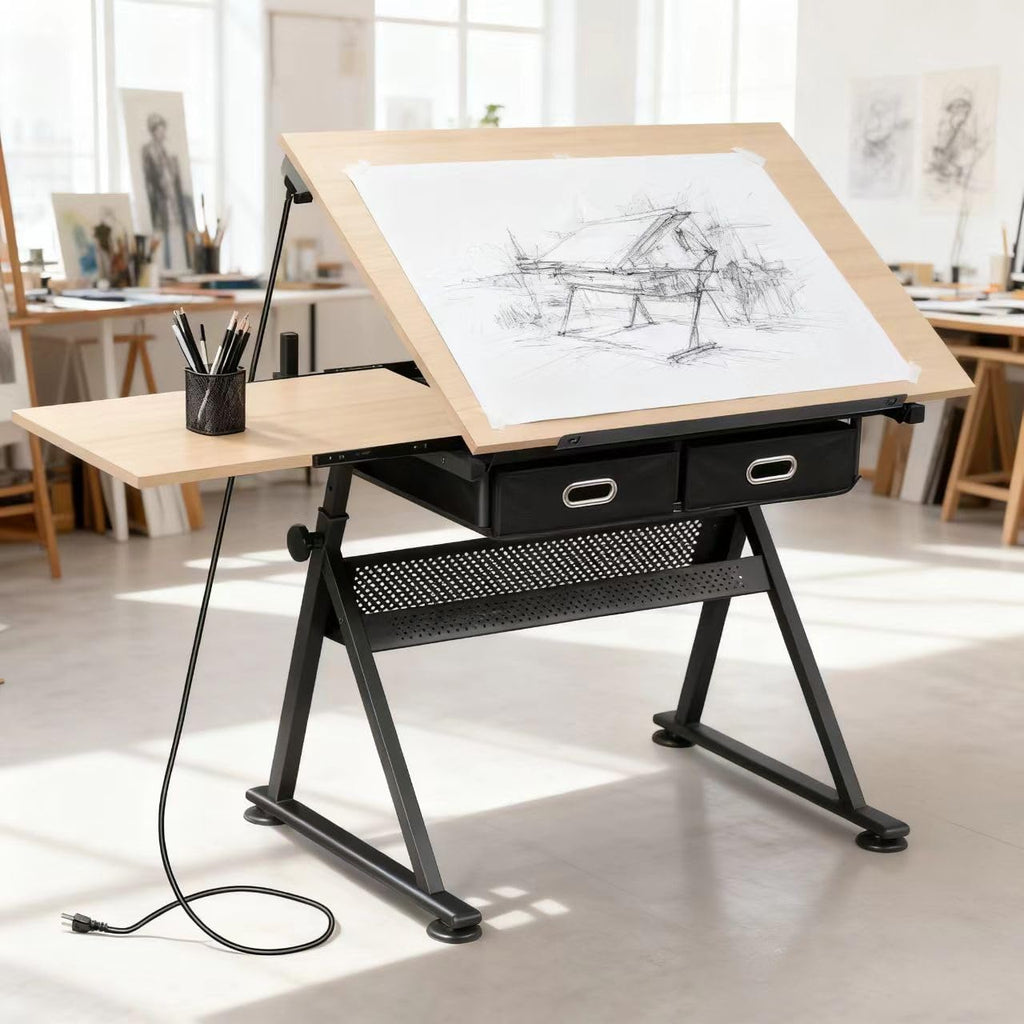 ZENY Adjustable Drafting Table with Stool Tilting Drawing Desk Artist Table