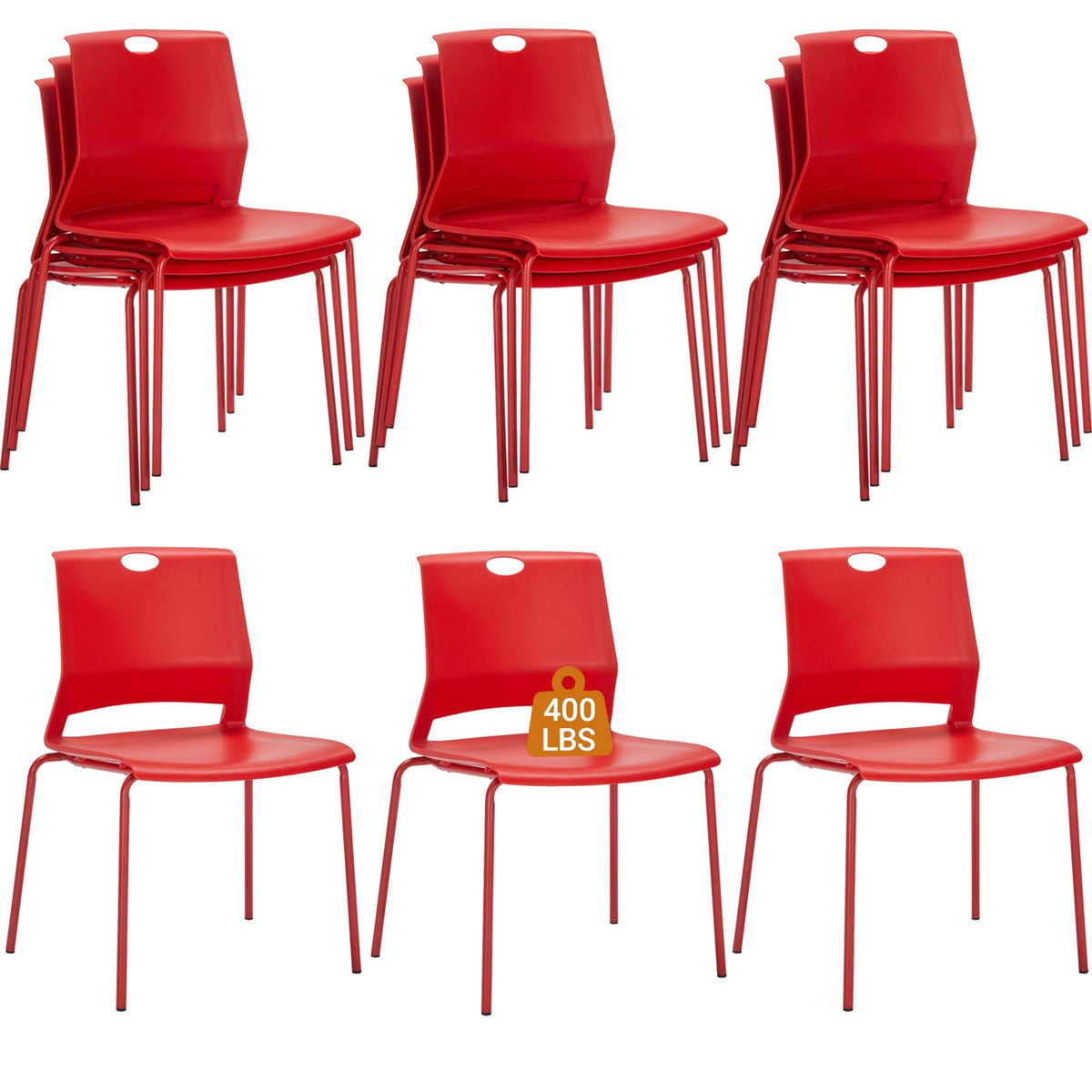 Sidanli Stackable Office Chairs, Red Guest Chairs with Comfortable Streamline Seat, Stacking Chairs No Wheels for Conference Room, Set of 4