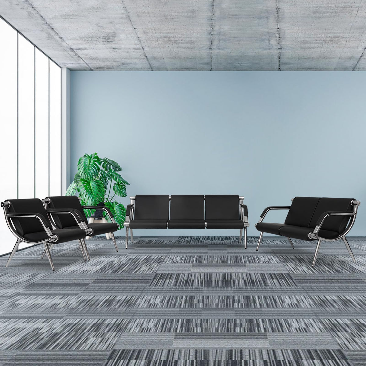 Kinfant Waiting Room Chair- Office Reception Furniture with Armrest and PU Leather Cushion, Office Guest Chair for Waiting Room Airport Hospital Bank Lobby, Black (1 Seat*2+2 Seat)
